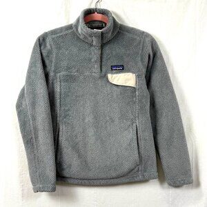 Patagonia Snap-T Jacket Womens Sz S Gray/Tan Polartec Re-Tool Fleece Pullover